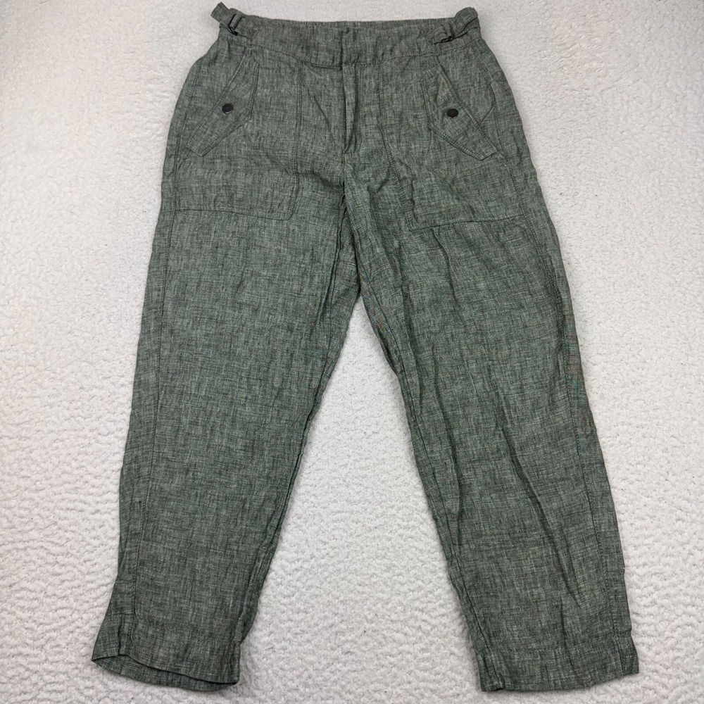 Athleta Voyager 100% Linen Pants Womens 2/P Relaxed Fit Bohochic Olive Green